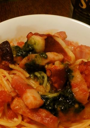タコとベーコンのトマトパスタ-レシピのメイン写真