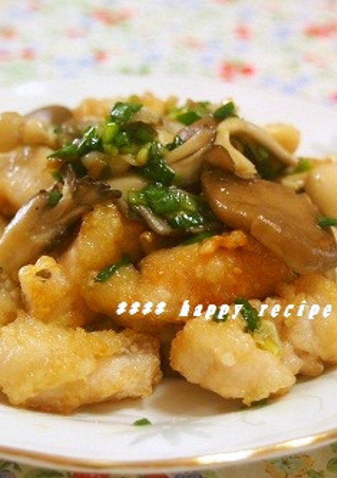 サクサク鶏肉ときのこの梅ネギソースあえ-レシピのメイン写真