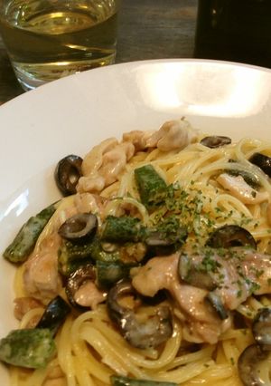 チキンとおくらのクリームスパゲッティ-レシピのメイン写真