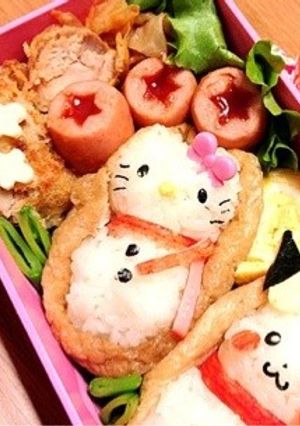 キャラ弁☆お稲荷さんの雪だるまキティ-レシピのメイン写真