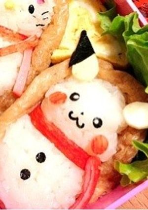 キャラ弁☆お稲荷さんで雪だるまピカチュウ-レシピのメイン写真