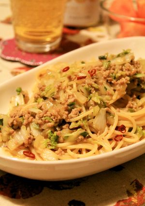 豚ひき肉と白菜の中華風ぺペロンチーノ-レシピのメイン写真