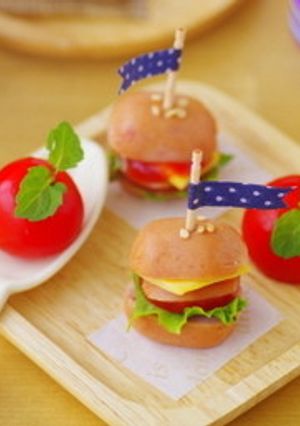 まん丸ソーセージのハンバーガーキャラ弁-レシピのメイン写真