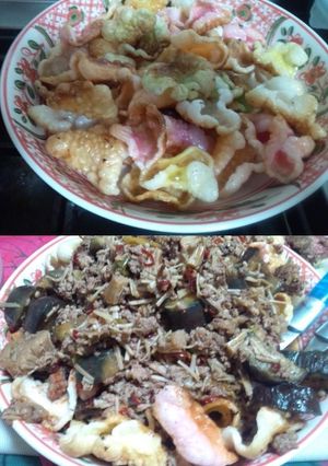 おこげの替わりにエビせん！麻婆茄子餡かけ-レシピのメイン写真
