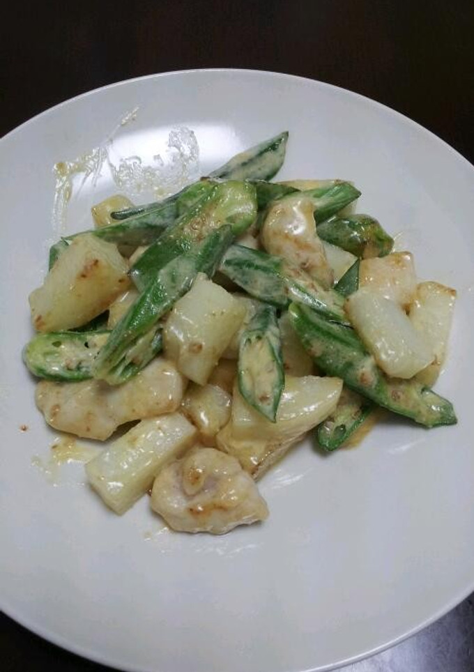 鶏と長芋とオクラのマヨ炒め-レシピのメイン写真