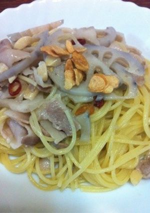 蓮根と豚バラのペペロンチーノ-レシピのメイン写真