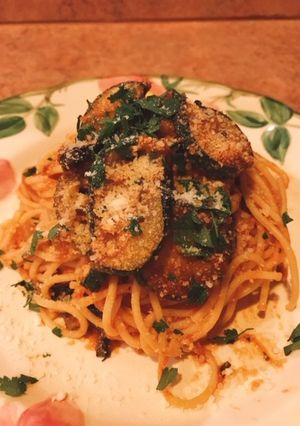 揚げズッキーニのトマトソーススパゲッティ-レシピのメイン写真