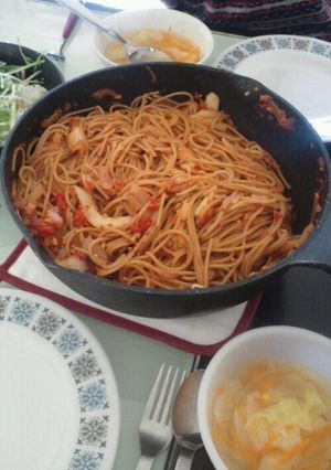 白菜＆イワシ缶で！ﾄﾏﾄｿｰｽﾊﾟｽﾀ-レシピのメイン写真
