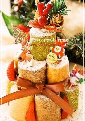 ミニシフォンロールdeクリスマスツリー-レシピのメイン写真