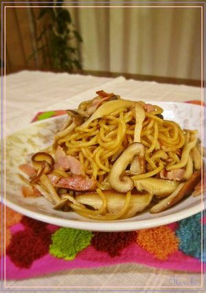 我が家のキノコとベーコンの醤油焼きそば-レシピのメイン写真