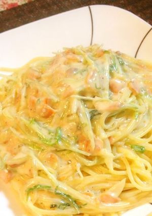 スモークサーモンと水菜のクリームパスタ-レシピのメイン写真