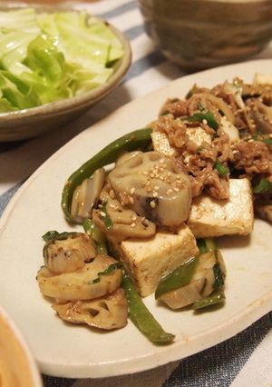 レンコンと焼き豆腐の牛肉甘辛炒め-レシピのメイン写真
