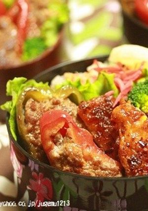 ハンバーグの種でピーマン肉詰め弁当-レシピのメイン写真