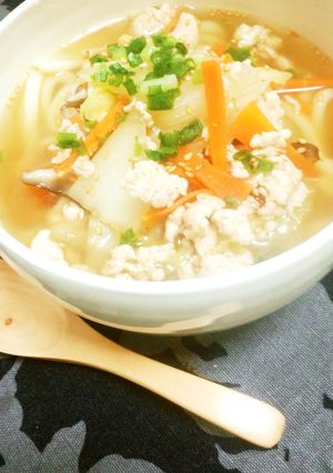 あつあつ～野菜ととりひき肉のおうどん-レシピのメイン写真