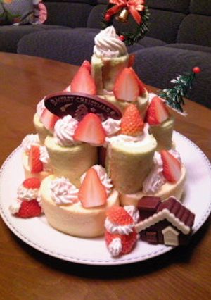 Xmasツリー風ロールケーキタワーケーキ-レシピのメイン写真