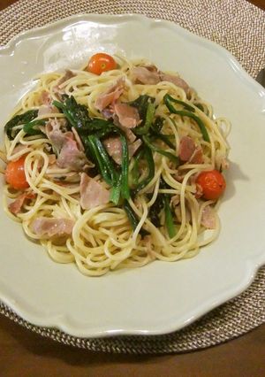 生ハムパスタ　ほうれん草入　手抜きだけど-レシピのメイン写真