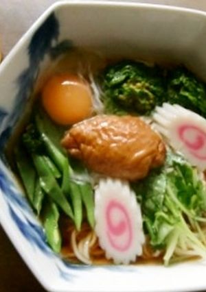 おせちの残りで、グリーンな年明けうどん♪-レシピのメイン写真