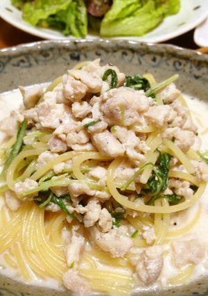 挽き肉と水菜のミルクパスタ-レシピのメイン写真