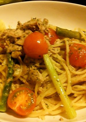 ツナ缶とミニトマトのあっさりパスタ♪-レシピのメイン写真