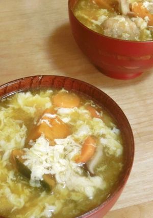 *かぼちゃと鶏団子の卵とじすーぷ*-レシピのメイン写真