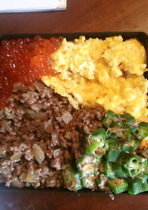 お弁当に！彩りあざやか☆かんたん四色丼-レシピのメイン写真