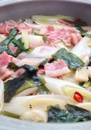 ベーコン、長ネギ、ショウガで土鍋ご飯-レシピのメイン写真