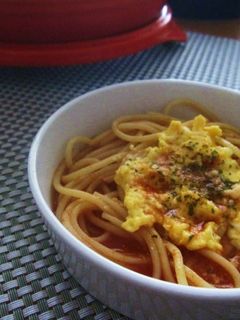 ふわふわ卵乗せ☆彡トマト鍋〆スパ-レシピのメイン写真