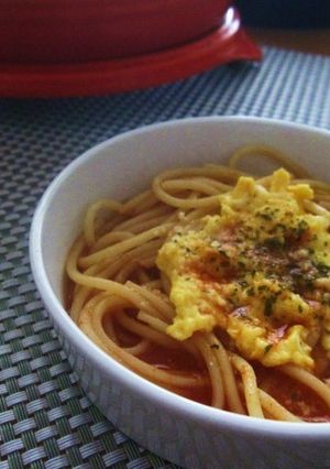 ふわふわ卵乗せ☆彡トマト鍋〆スパ-レシピのメイン写真
