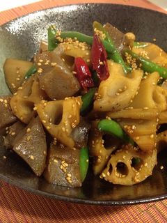 蓮根と蒟蒻のピリ辛コチュジャン煮-レシピのメイン写真