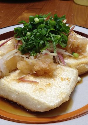 フライパンで揚げだし豆腐香味野菜を添えて-レシピのメイン写真