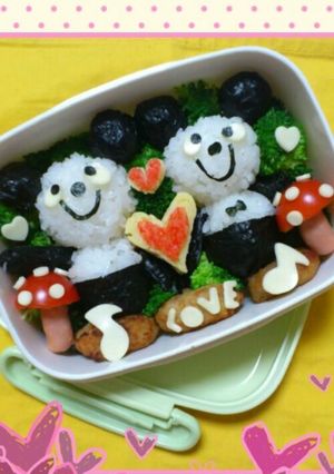 バレンタイン♪パンダのラブラブキャラ弁♪-レシピのメイン写真