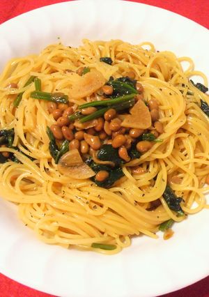 ニンニク、ほうれん草と納豆のパスタ-レシピのメイン写真