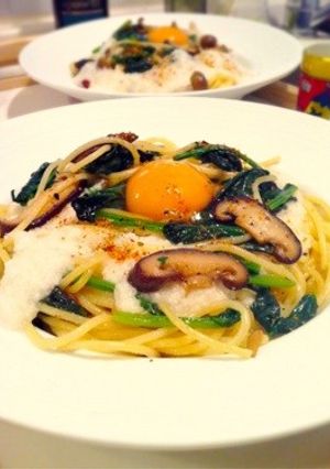 山芋＋ほうれん草＋きのこ お月見パスタ-レシピのメイン写真
