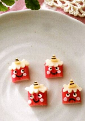 節分☆キャラ弁当☆カニカマ1本、鬼4つ☆-レシピのメイン写真