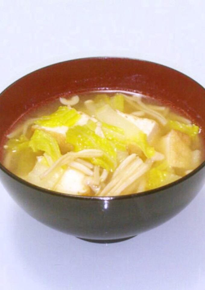 白菜とえのきと厚揚げ(豆腐)の味噌汁-レシピのメイン写真