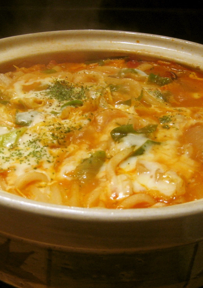 ☀とろけるチーズのトマト煮込みうどん鍋♨-レシピのメイン写真