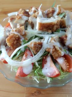 唐揚げと水菜のシャキシャキサラダ-レシピのメイン写真