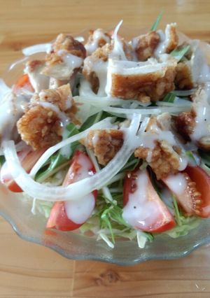 唐揚げと水菜のシャキシャキサラダ-レシピのメイン写真