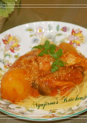 トマト煮deリメイクパスタ-レシピのメイン写真