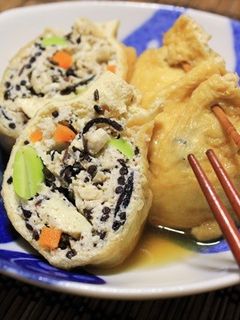 *豆腐と挽肉で油揚げの五目巾着煮*-レシピのメイン写真