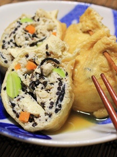 *豆腐と挽肉で油揚げの五目巾着煮*-レシピのメイン写真