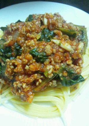 小松菜で!ミートソーススパゲッティ-レシピのメイン写真