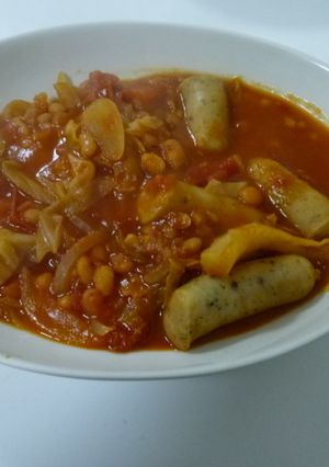缶詰でつくるインゲンとソーセージの煮込み-レシピのメイン写真