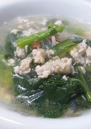 ♬小松菜と鶏ひき肉の春雨アジアンスープ♫-レシピのメイン写真