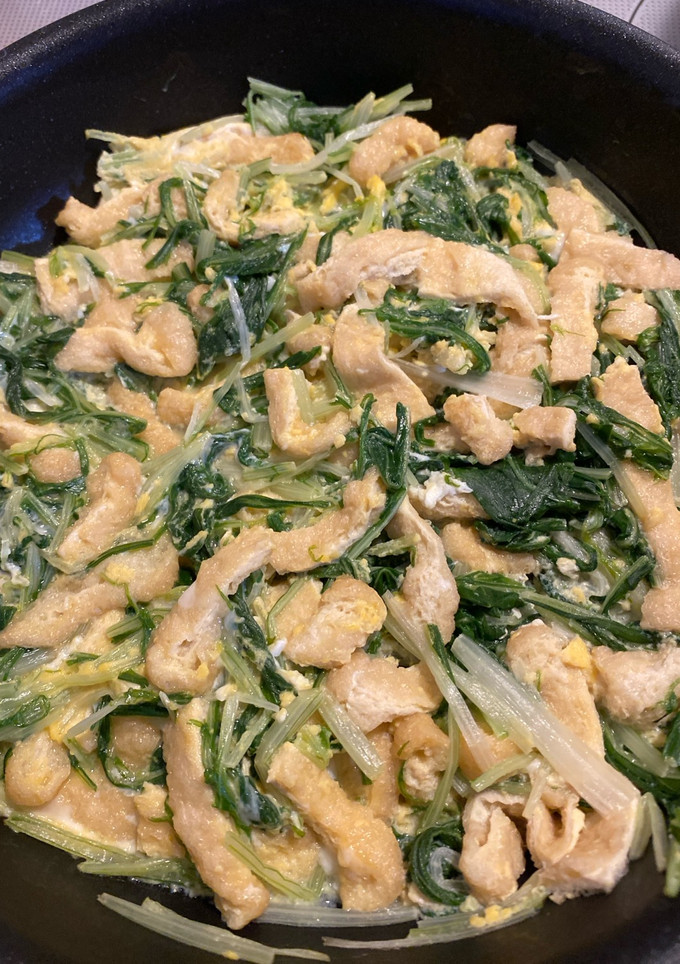 減塩！水菜と油揚げの卵とじ-レシピのメイン写真