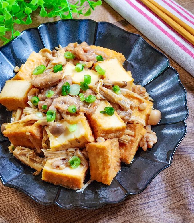 味染みウマぁ~!厚揚げきのこと豚こまのすき煮-レシピのメイン写真