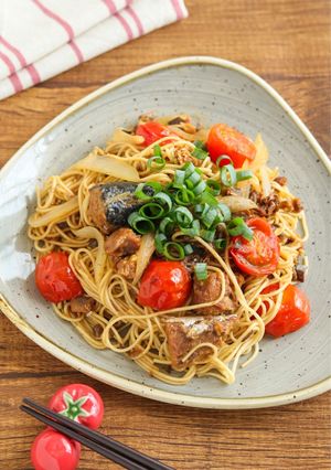 さば缶とトマトのそうめん味噌チャンプルー-レシピのメイン写真