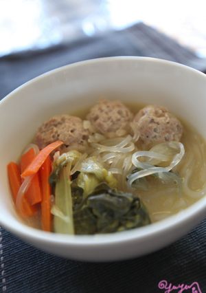 青梗菜と肉団子の＊＊春雨スープ-レシピのメイン写真