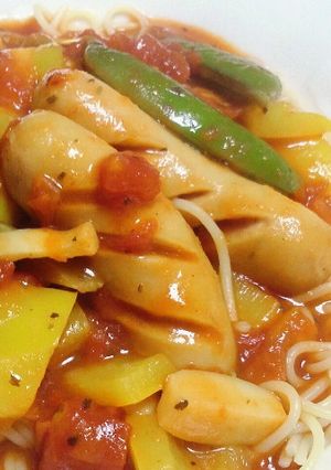 油無しで簡単☆トマトカレーのスープパスタ-レシピのメイン写真