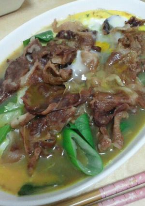 レンジで簡単！すき焼きを卵でとじました。-レシピのメイン写真